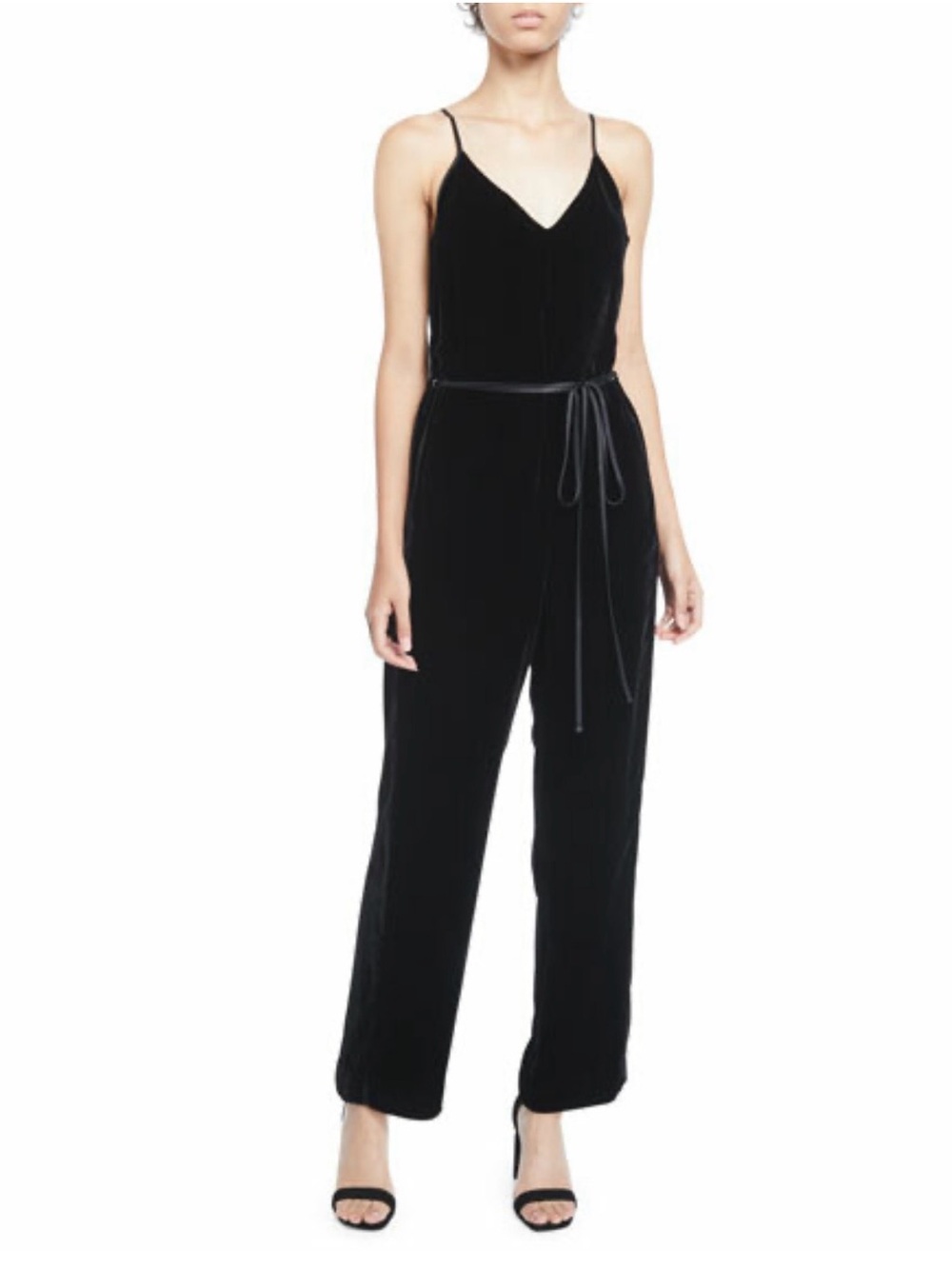 rag & bone Black Velvet Spaghetti-Strap Jumpsuit with Tie Waist